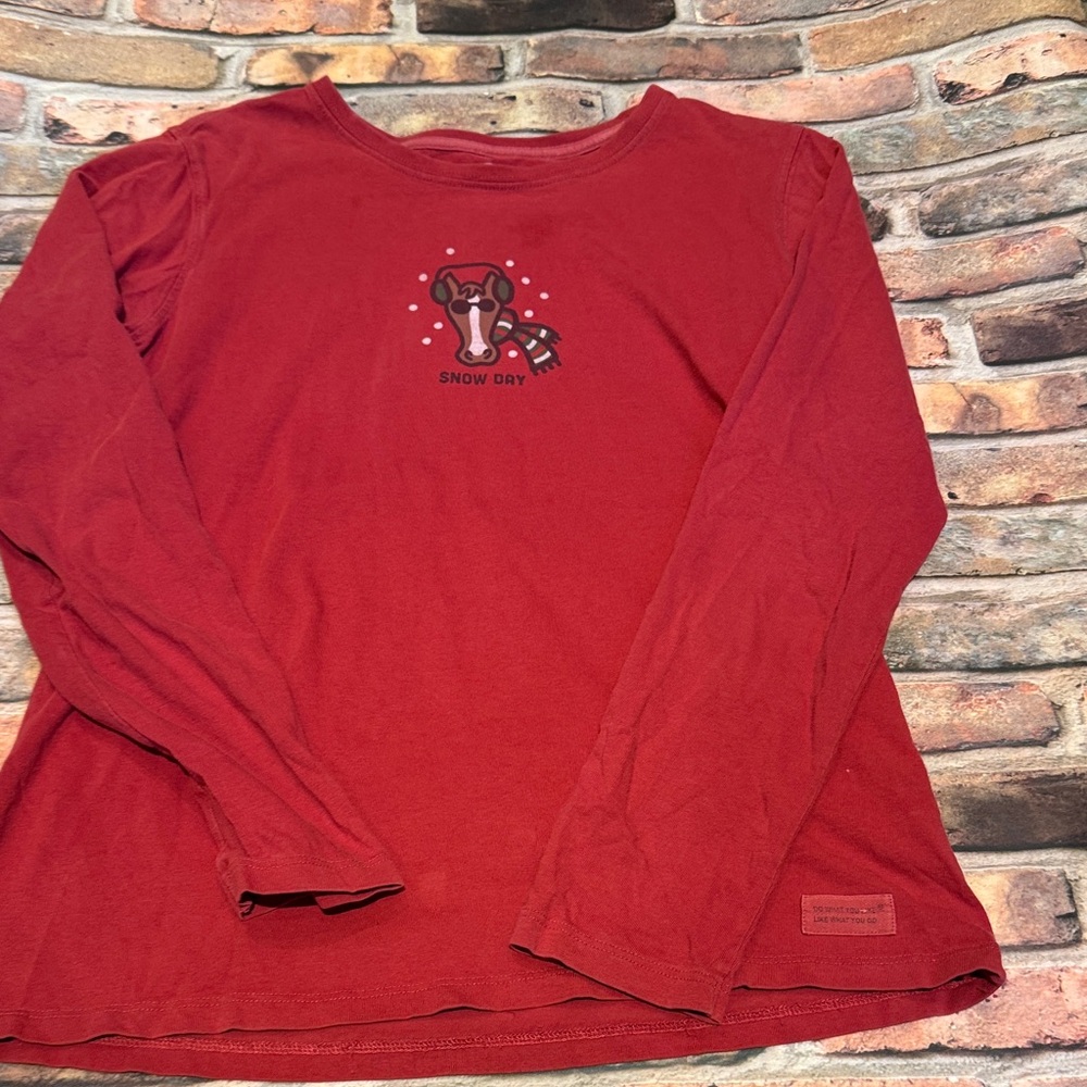 Life Is Good Snow Day Horse Long Sleeve Tee size small